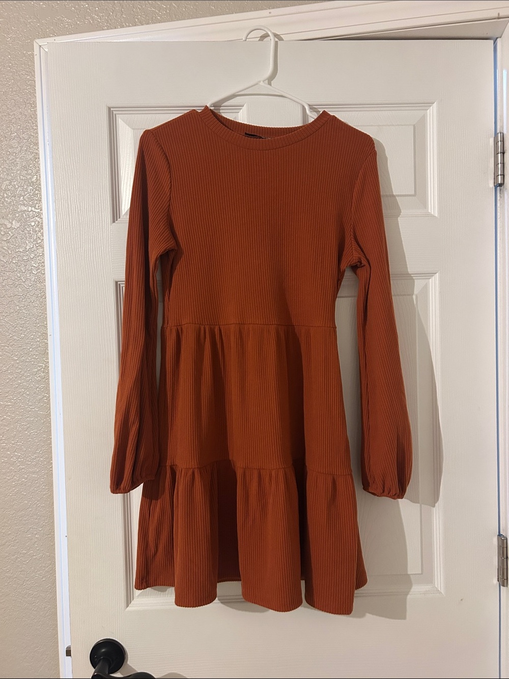 Long Sleeve Tiered Dress - Rust Orange